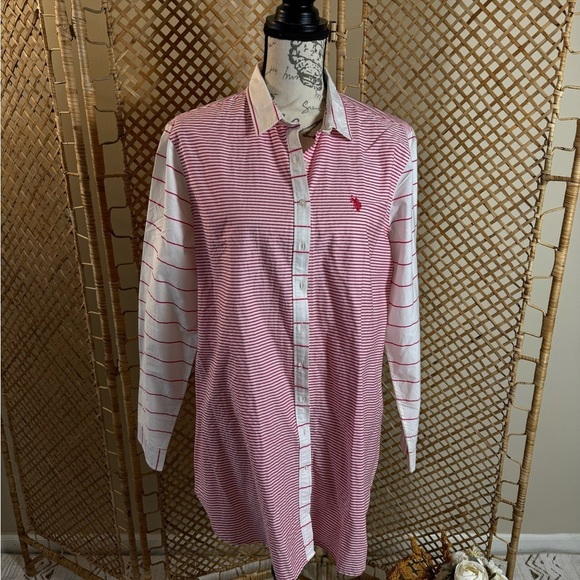 US POLO Red and White Stripes Button Down Shirt / Tunic - Picture 1 of 11